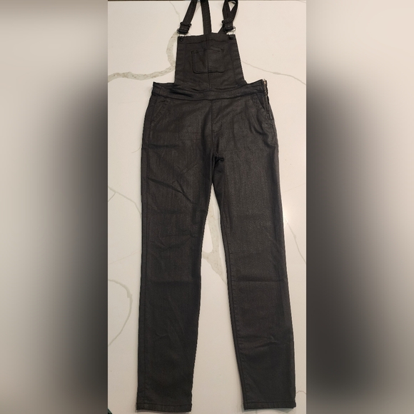 Guess Black Bib Overalls Stretch Dress Pants Romper Women's L - Picture 9 of 14